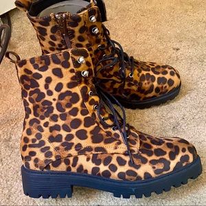 Women’s leopard print combat boots